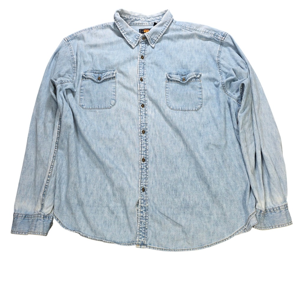 VTG Route 66 Button Down Shirt Men's Size 3X Blue Light Wash Denim Long Sleeve